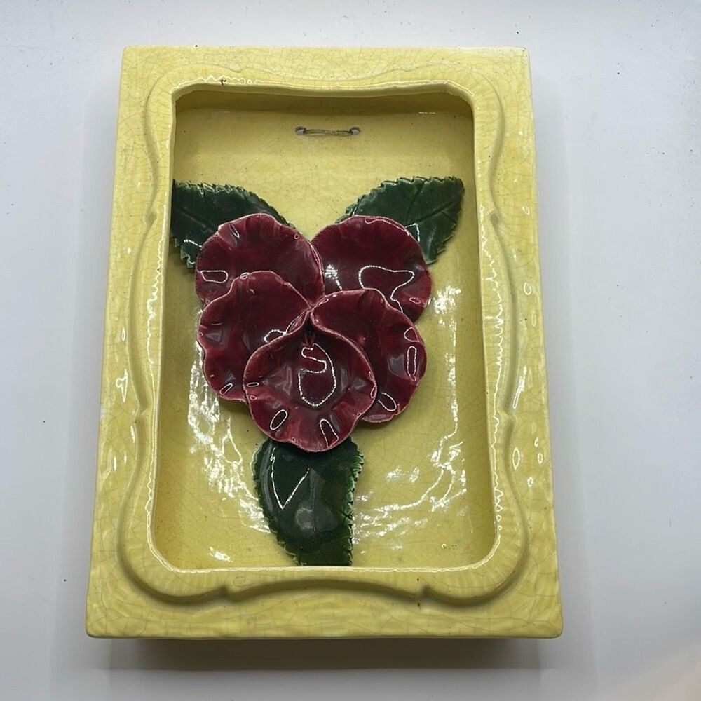 MCM Ceramic 3D Floral Pansy Wall Hanging Home Decor 4 1/2”W x 7 3/4”L